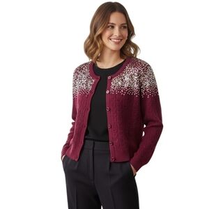 Susan Bristol Vintage Burgundy Open Knit Sequined Cardigan Sweater Size L